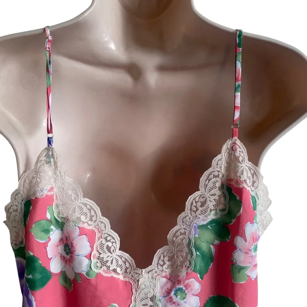 Victoria's Secret 80s Vintage Camisole Gold‎ Label Floral Pink Purple Roses Smal